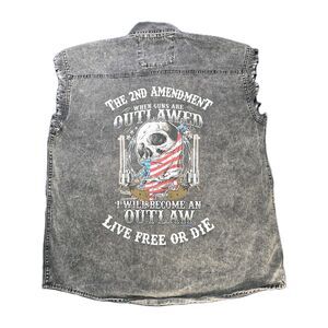 Leather Supreme 2nd Amendment Biker Vest Men’s L Acid Wash Denim Outlaw USA
